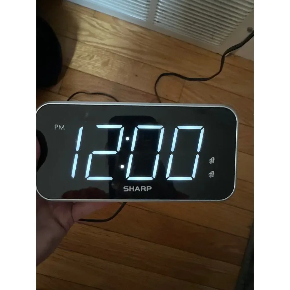 Sharp Digital Alarm Clock Large LED Display Dual Alarm Black Tested Working